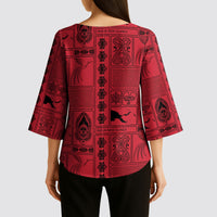 Papua New Guinea Heritage Motif Kimono Sleeve Blouse Red Version LT05 - Polynesian Pride