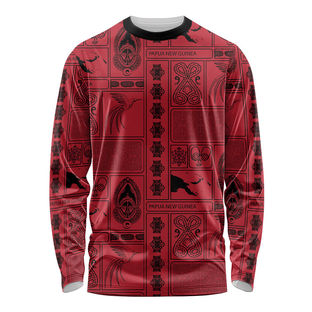 Papua New Guinea Heritage Motif Long Sleeve Shirt Red Version