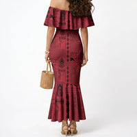 Papua New Guinea Heritage Motif Mermaid Dress Red Version LT05 - Polynesian Pride