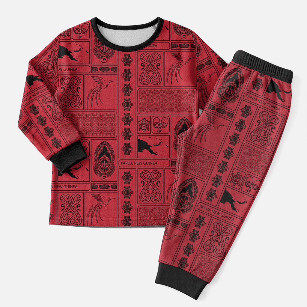 Papua New Guinea Heritage Motif Christmas Pajama Set Red Version