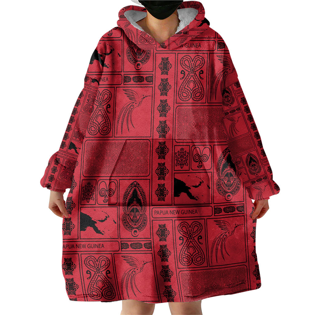 Papua New Guinea Heritage Motif Wearable Blanket Hoodie Red Version LT05 - Polynesian Pride