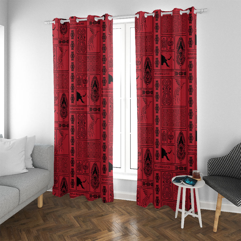 Papua New Guinea Heritage Motif Window Curtain Red Version LT05 With Grommets Red - Polynesian Pride