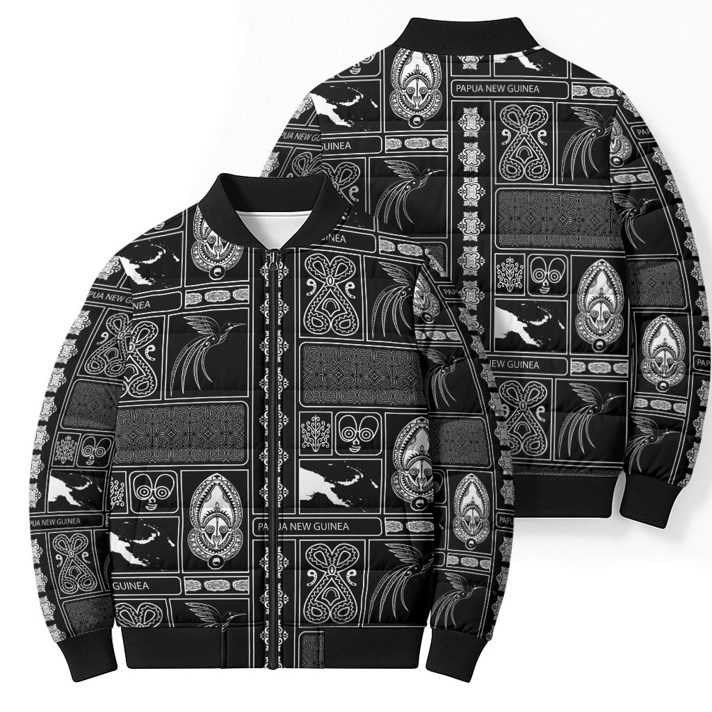 Papua New Guinea Heritage Motif Bomber Puffer Jacket Black Version LT05 - Polynesian Pride