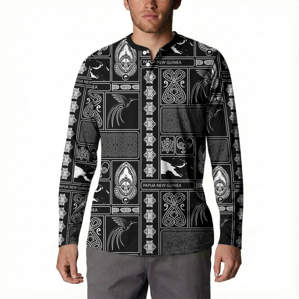 Papua New Guinea Heritage Motif Button Sweatshirt Black Version LT05 - Polynesian Pride