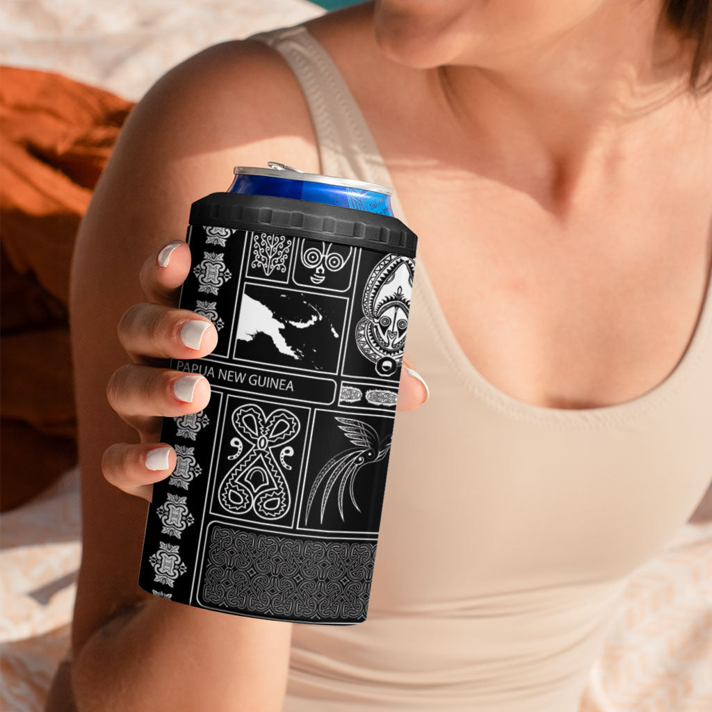 Papua New Guinea Heritage Motif 4 in 1 Can Cooler Tumbler Black Version LT05 - Polynesian Pride