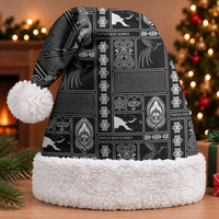 Papua New Guinea Heritage Motif Christmas Santa Hat Black Version LT05 With Fur Black - Polynesian Pride