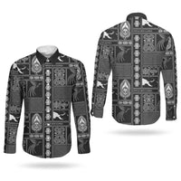 Papua New Guinea Heritage Motif Couples Matching Summer Maxi Dress and Long Sleeve Button Shirt Black Version LT05 - Polynesian Pride