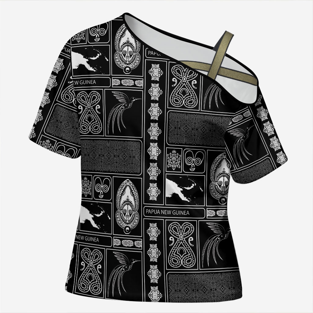 Papua New Guinea Heritage Motif Cross Shoulder Shirt Black Version