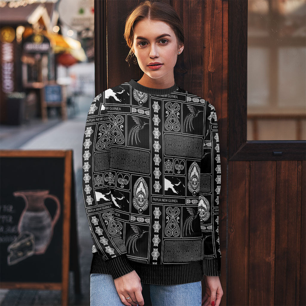 Papua New Guinea Heritage Motif Ugly Christmas Sweater Black Version LT05 - Polynesian Pride