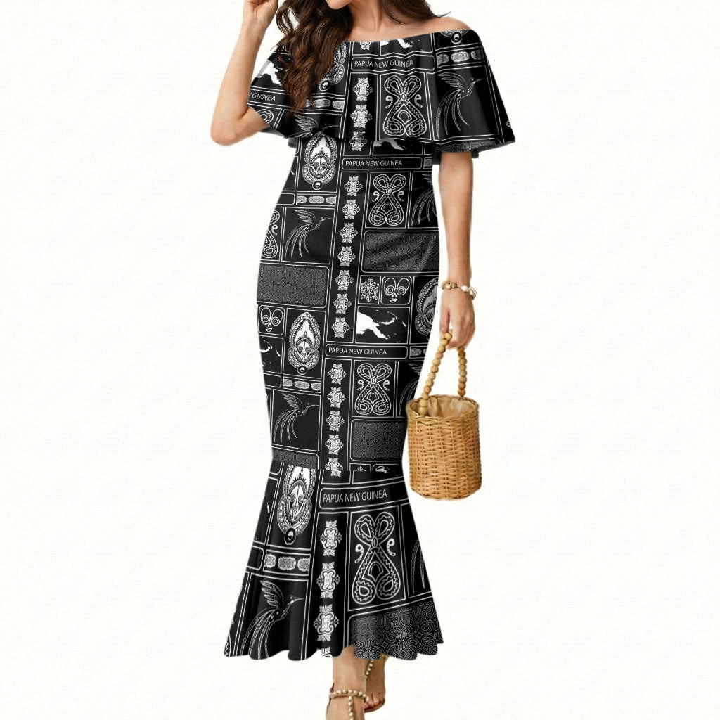 Papua New Guinea Heritage Motif Mermaid Dress Black Version