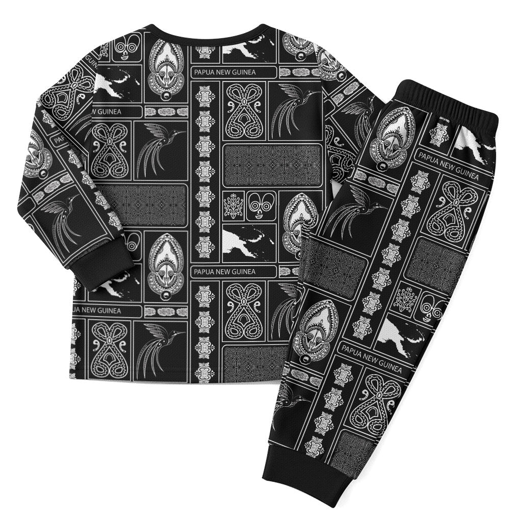 Papua New Guinea Heritage Motif Christmas Pajama Set Black Version LT05 - Polynesian Pride
