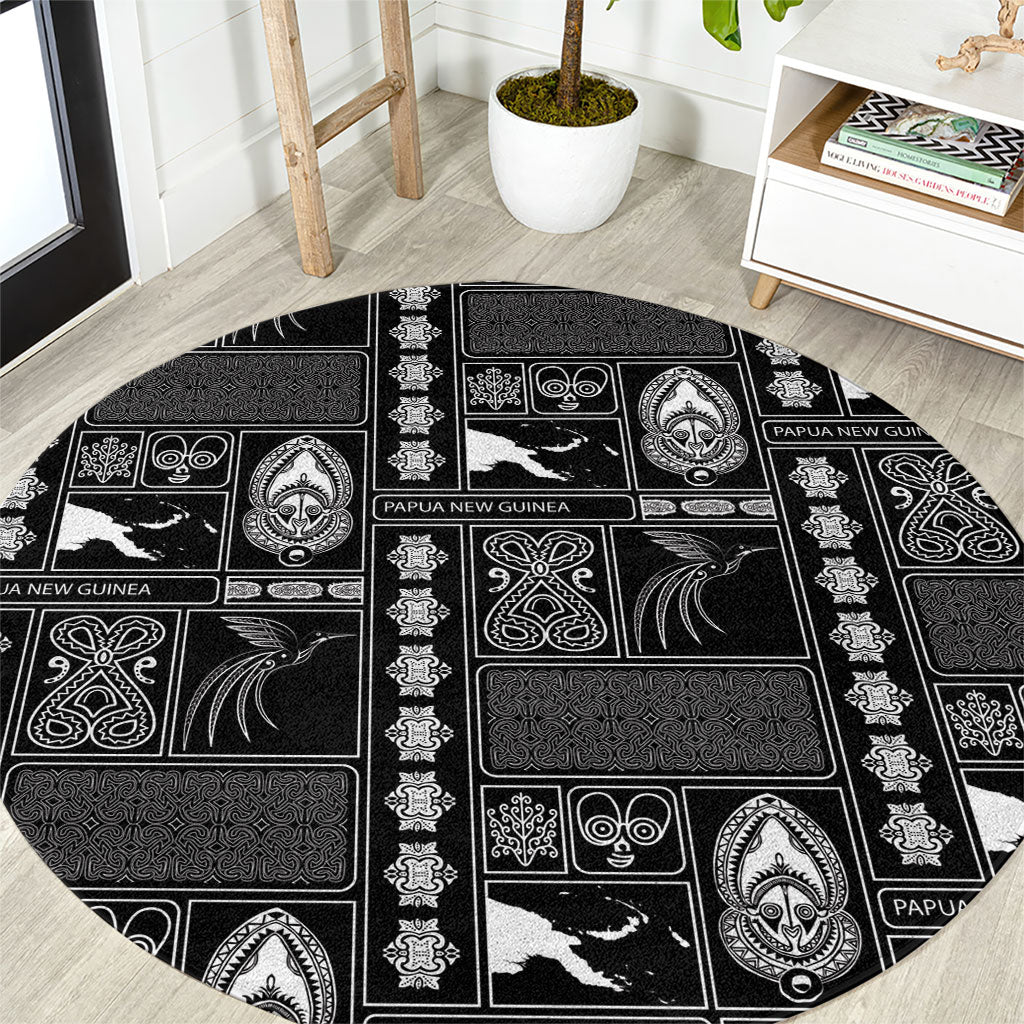 Papua New Guinea Heritage Motif Round Carpet Black Version