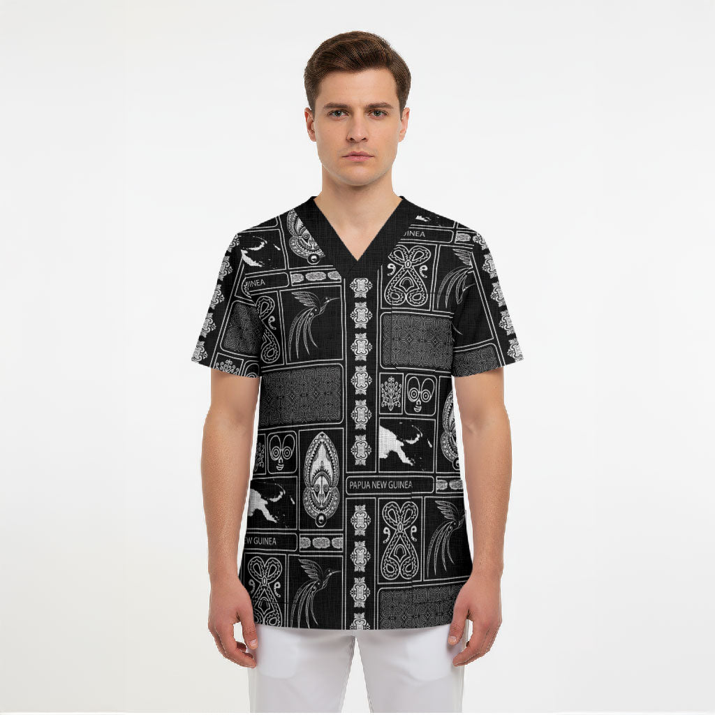 Papua New Guinea Heritage Motif Scrub Top Black Version LT05 - Polynesian Pride