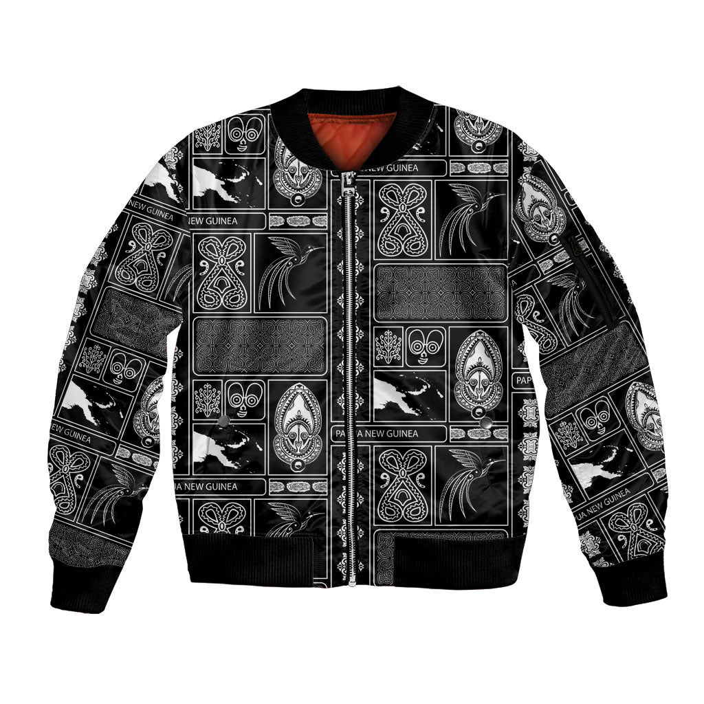 Papua New Guinea Heritage Motif Sleeve Zip Bomber Jacket Black Version
