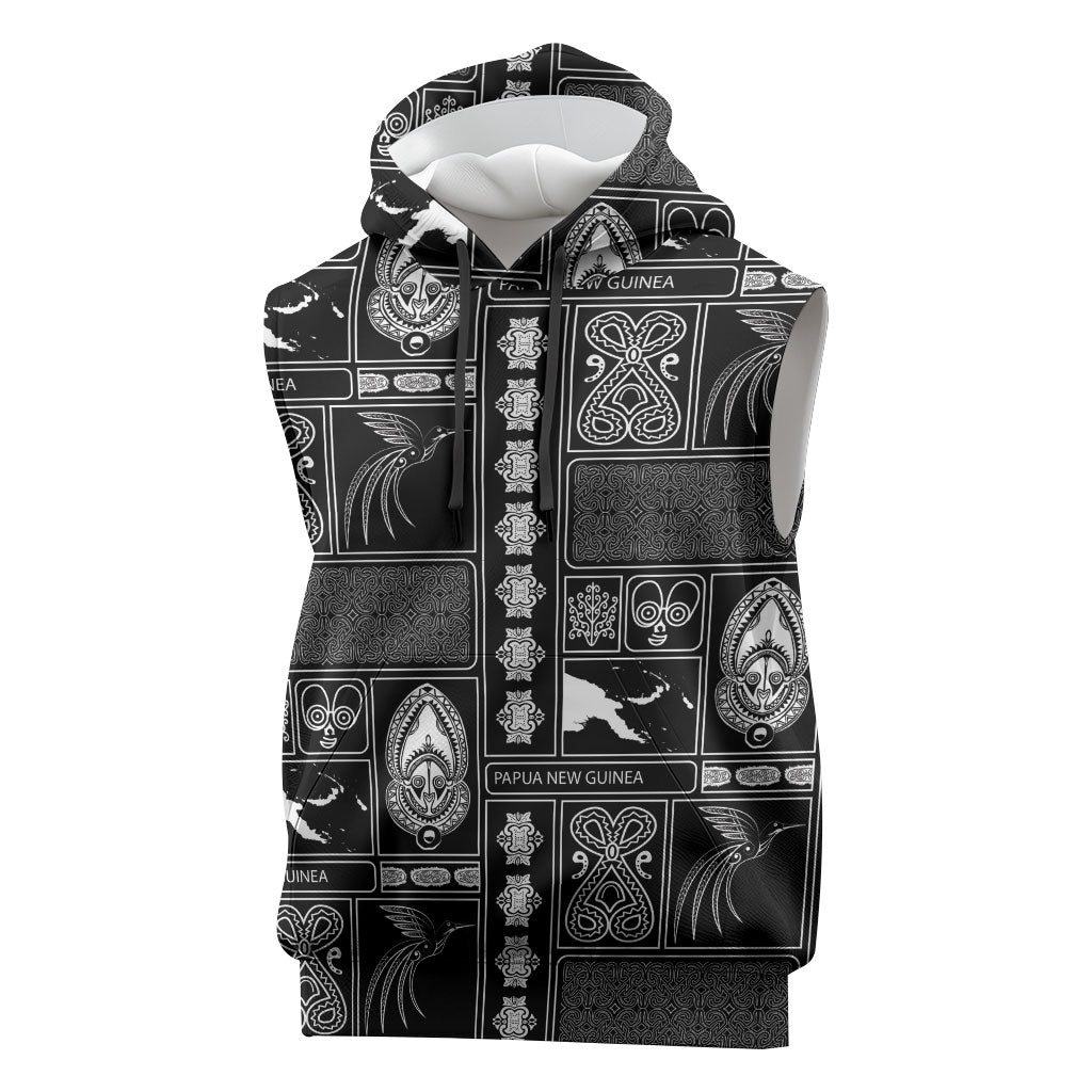 Papua New Guinea Heritage Motif Sleeveless Hoodie Black Version