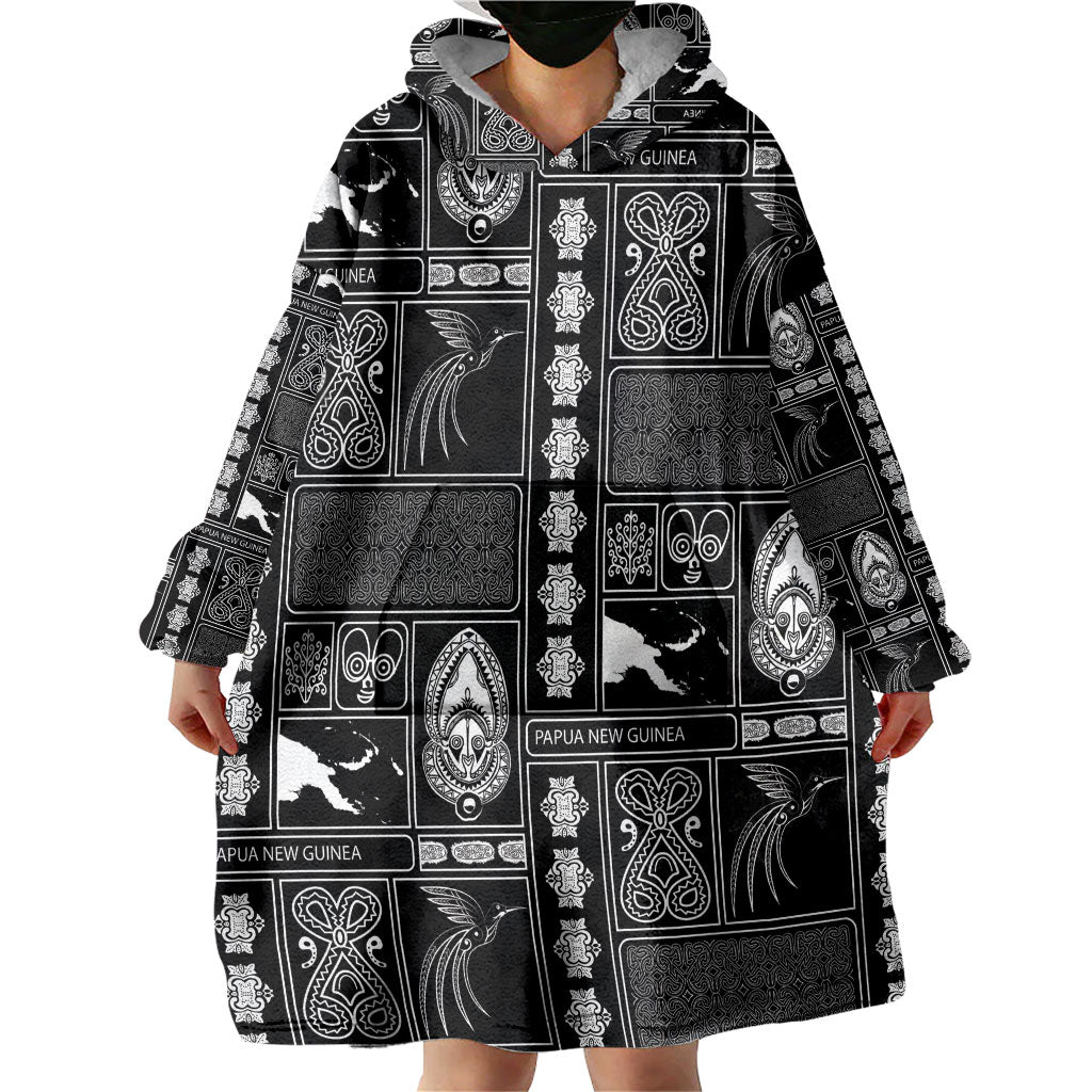Papua New Guinea Heritage Motif Wearable Blanket Hoodie Black Version LT05 - Polynesian Pride