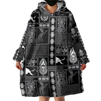 Papua New Guinea Heritage Motif Wearable Blanket Hoodie Black Version LT05 - Polynesian Pride
