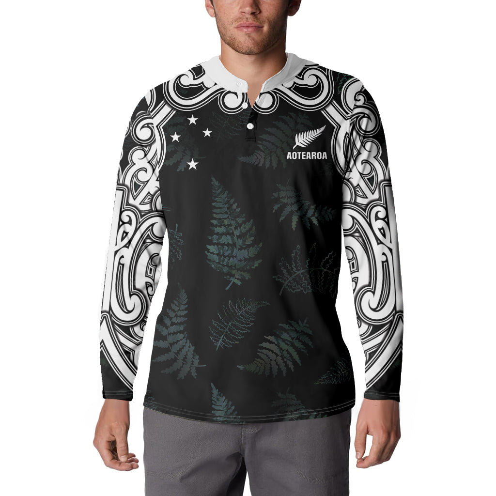 Custom New Zealand Fern Women Rugby Button Sweatshirt Maori Pattern LT05 - Polynesian Pride