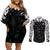 Custom New Zealand Fern Women Rugby Couples Matching Off Shoulder Short Dress and Long Sleeve Button Shirt Maori Pattern