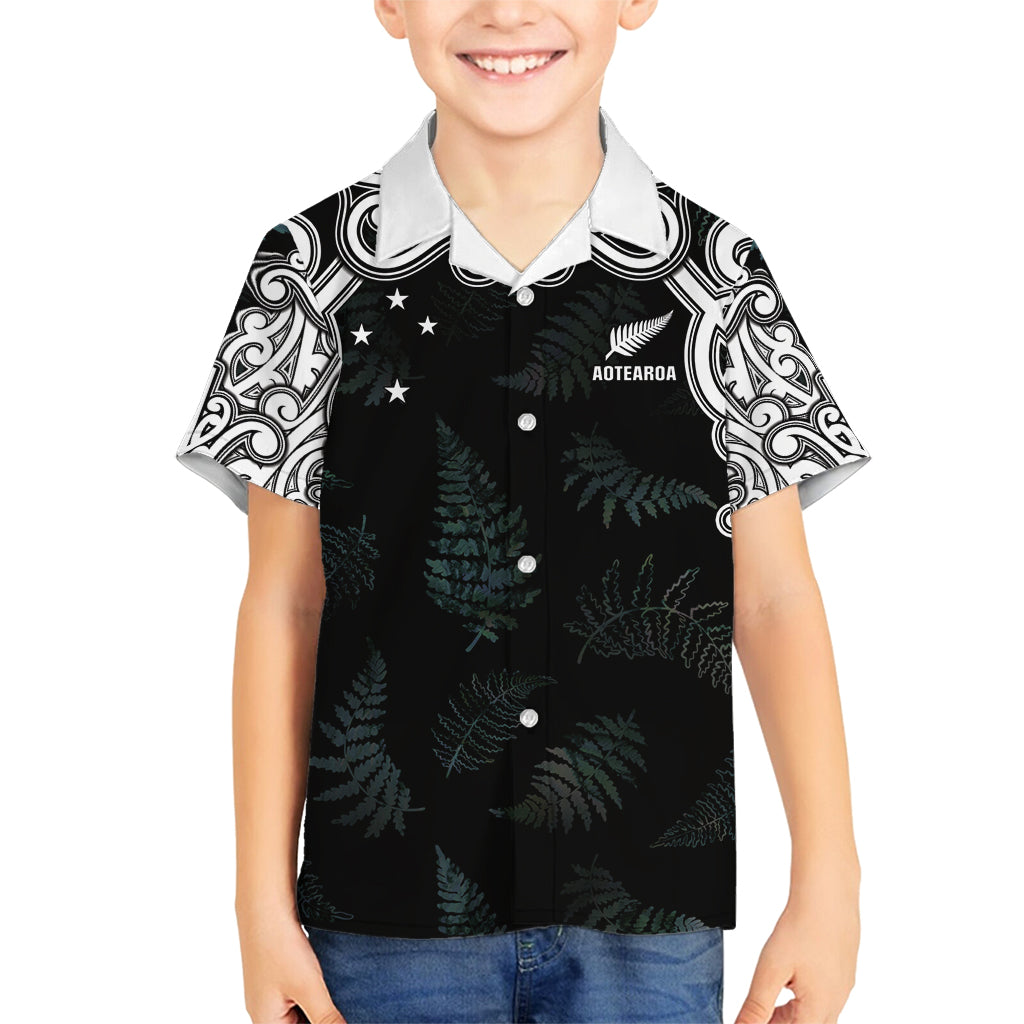 Custom New Zealand Fern Women Rugby Family Matching Long Sleeve Bodycon Dress and Hawaiian Shirt Maori Pattern LT05 Son's Shirt Black - Polynesian Pride