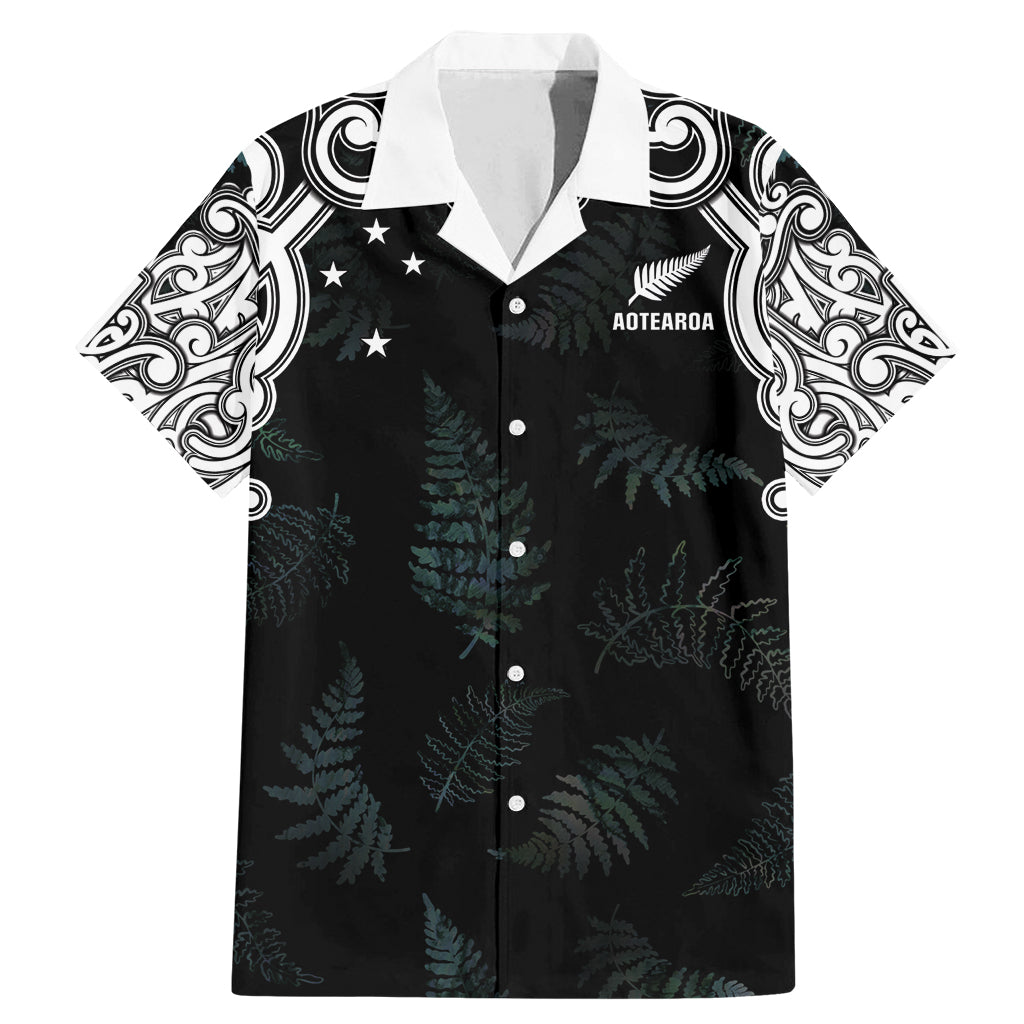 Custom New Zealand Fern Women Rugby Family Matching Mermaid Dress and Hawaiian Shirt Maori Pattern LT05 Dad's Shirt - Short Sleeve Black - Polynesian Pride