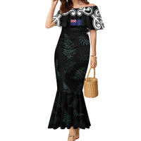 Custom New Zealand Fern Women Rugby Family Matching Mermaid Dress and Hawaiian Shirt Maori Pattern LT05 Mom's Dress Black - Polynesian Pride