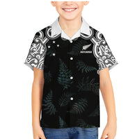 Custom New Zealand Fern Women Rugby Family Matching Mermaid Dress and Hawaiian Shirt Maori Pattern LT05 Son's Shirt Black - Polynesian Pride