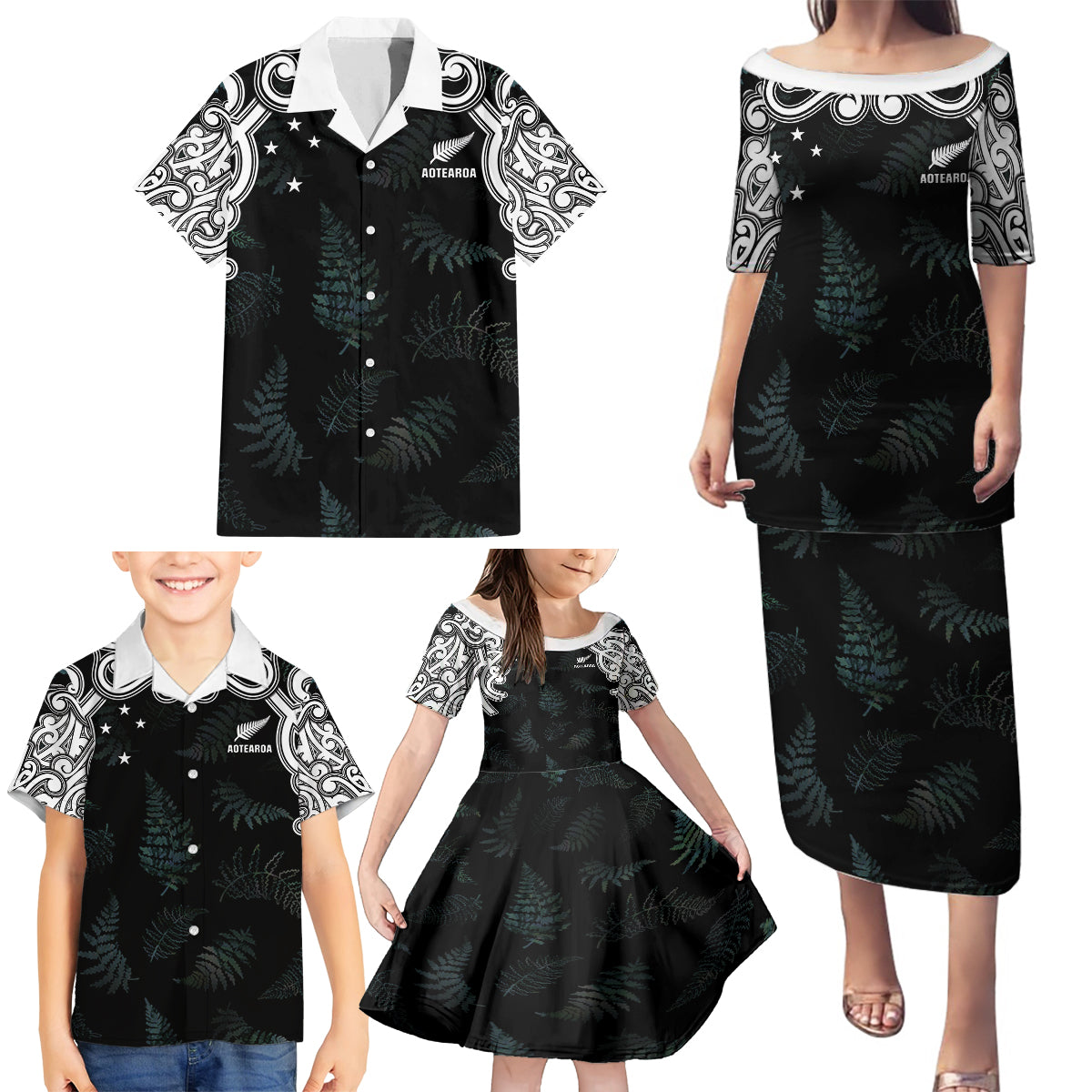 Custom New Zealand Fern Women Rugby Family Matching Puletasi and Hawaiian Shirt Maori Pattern LT05 - Polynesian Pride