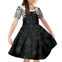 Custom New Zealand Fern Women Rugby Family Matching Tank Maxi Dress and Hawaiian Shirt Maori Pattern LT05 Daughter's Dress Black - Polynesian Pride
