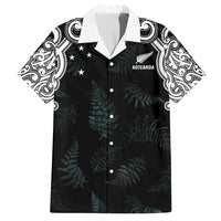 Custom New Zealand Fern Women Rugby Family Matching Tank Maxi Dress and Hawaiian Shirt Maori Pattern LT05 Dad's Shirt - Short Sleeve Black - Polynesian Pride