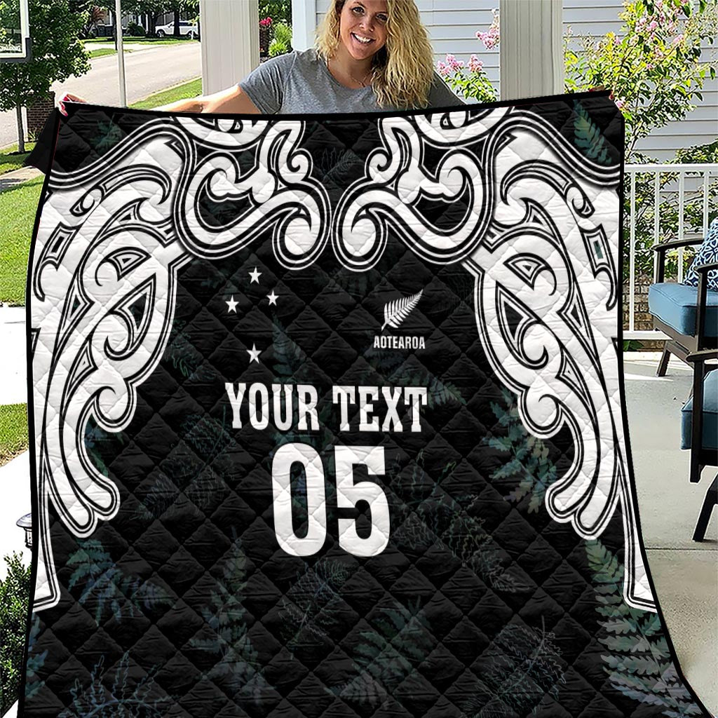 Custom New Zealand Fern Women Rugby Quilt Maori Pattern LT05 Black - Polynesian Pride