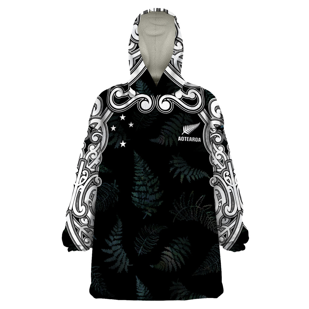 Custom New Zealand Fern Women Rugby Wearable Blanket Hoodie Maori Pattern