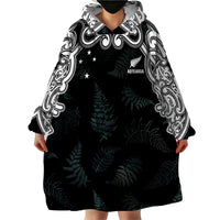 Custom New Zealand Fern Women Rugby Wearable Blanket Hoodie Maori Pattern