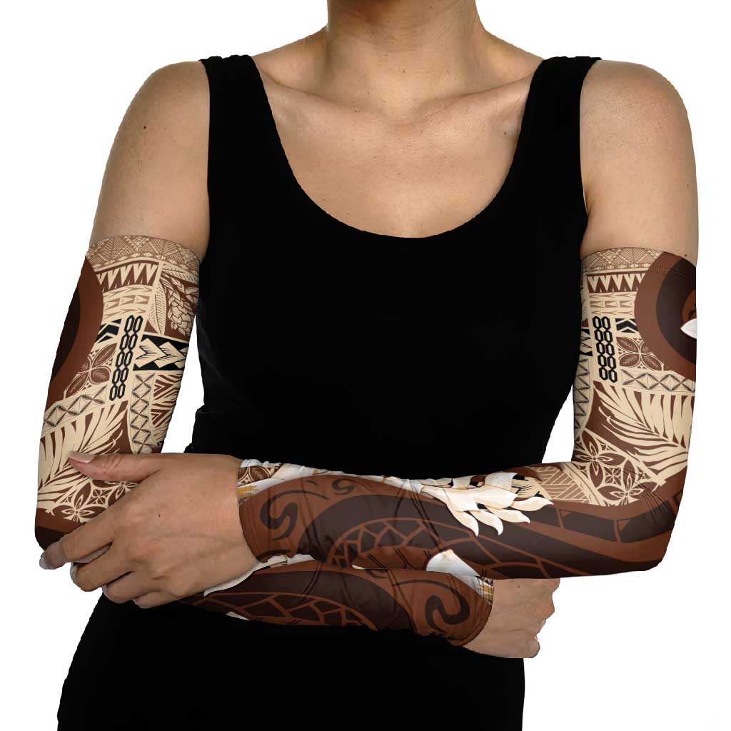 Samoa Teuila Arm Sleeves Samoan Siapo Pattern Brown Version - Polynesian Pride