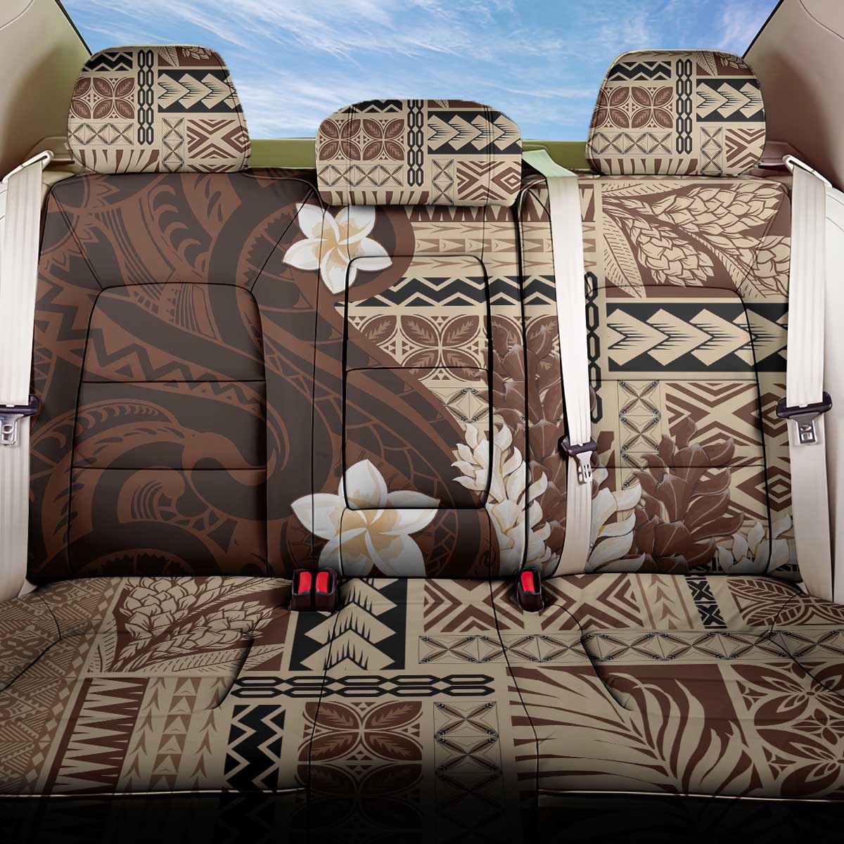 Samoa Teuila 2024 Back Car Seat Cover Samoan Siapo Pattern Brown Version