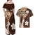 Samoa Teuila 2024 Couples Matching Off Shoulder Maxi Dress and Hawaiian Shirt Samoan Siapo Pattern Brown Version