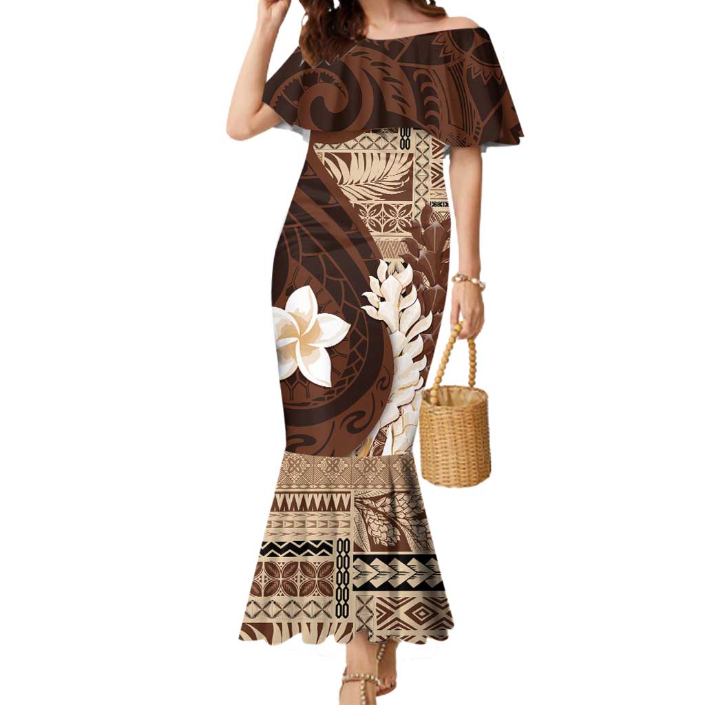 Samoa Teuila 2024 Mermaid Dress Samoan Siapo Pattern Brown Version