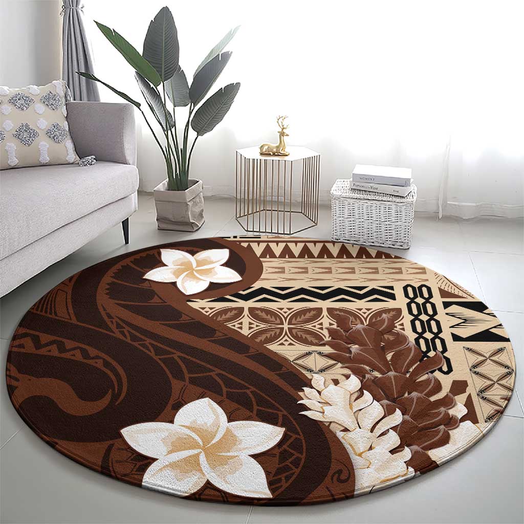 Samoa Teuila 2024 Round Carpet Samoan Siapo Pattern Brown Version