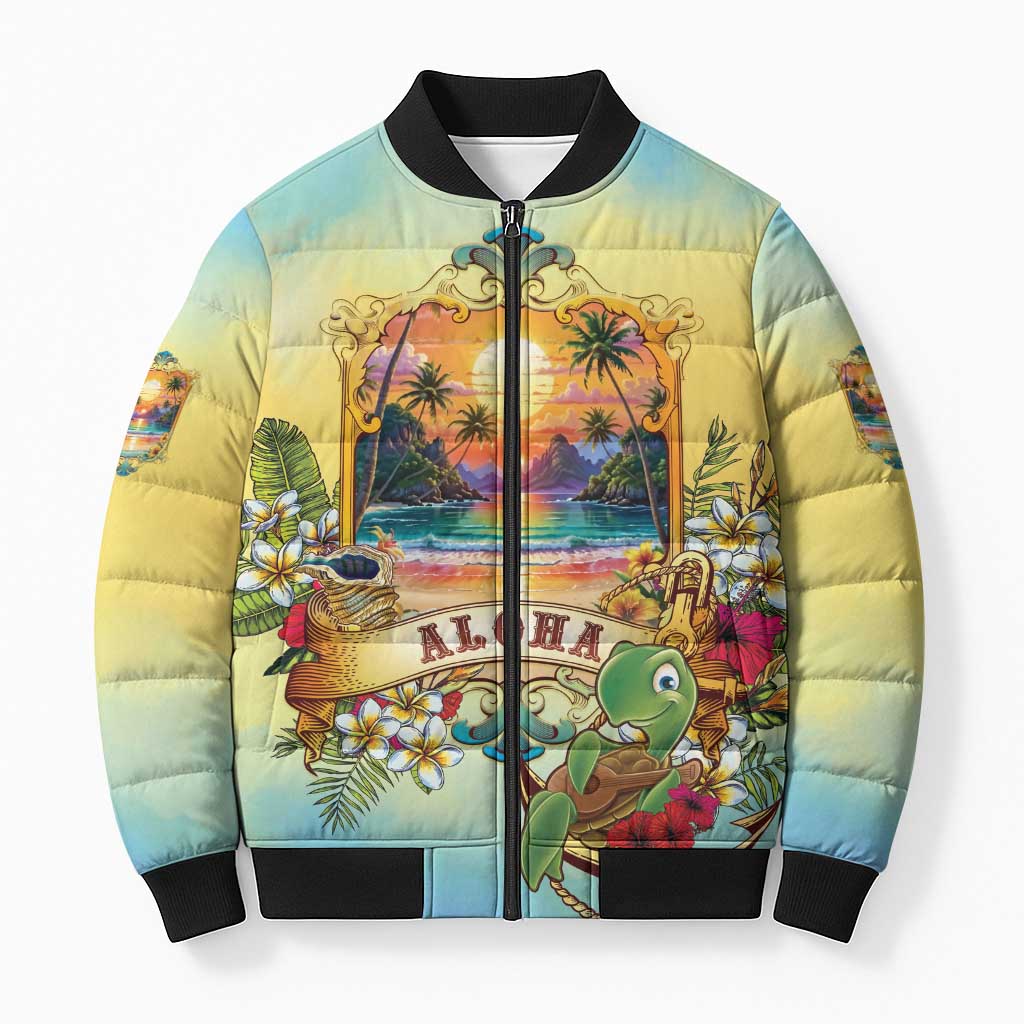 Aloha Hawaii Turtle Bomber Puffer Jacket Retro Style - Polynesian Pride