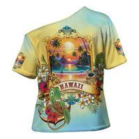 Aloha Hawaii Turtle Cross Shoulder Shirt Retro Style - Polynesian Pride