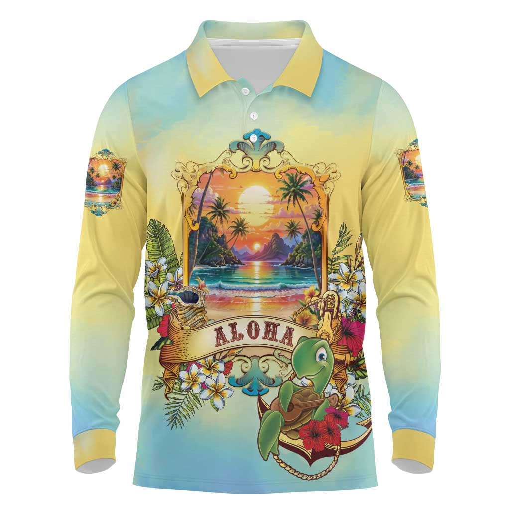 Aloha Hawaii Turtle Long Sleeve Polo Shirt Retro Style - Polynesian Pride