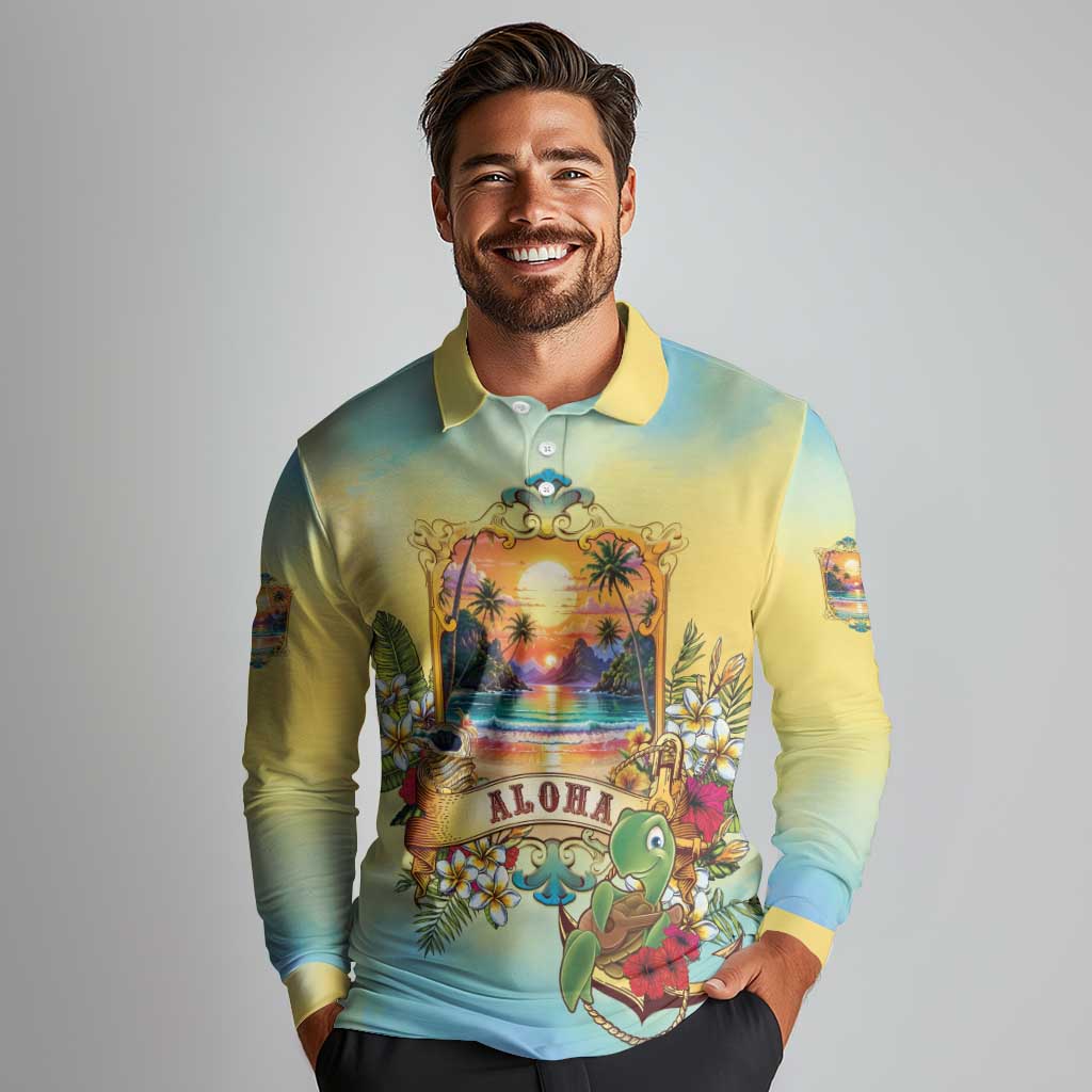 Aloha Hawaii Turtle Long Sleeve Polo Shirt Retro Style - Polynesian Pride