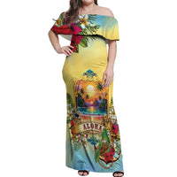 Aloha Hawaii Turtle Off Shoulder Maxi Dress Retro Style - Polynesian Pride