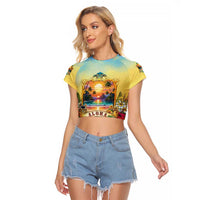 Aloha Hawaii Turtle Raglan Cropped T Shirt Retro Style - Polynesian Pride