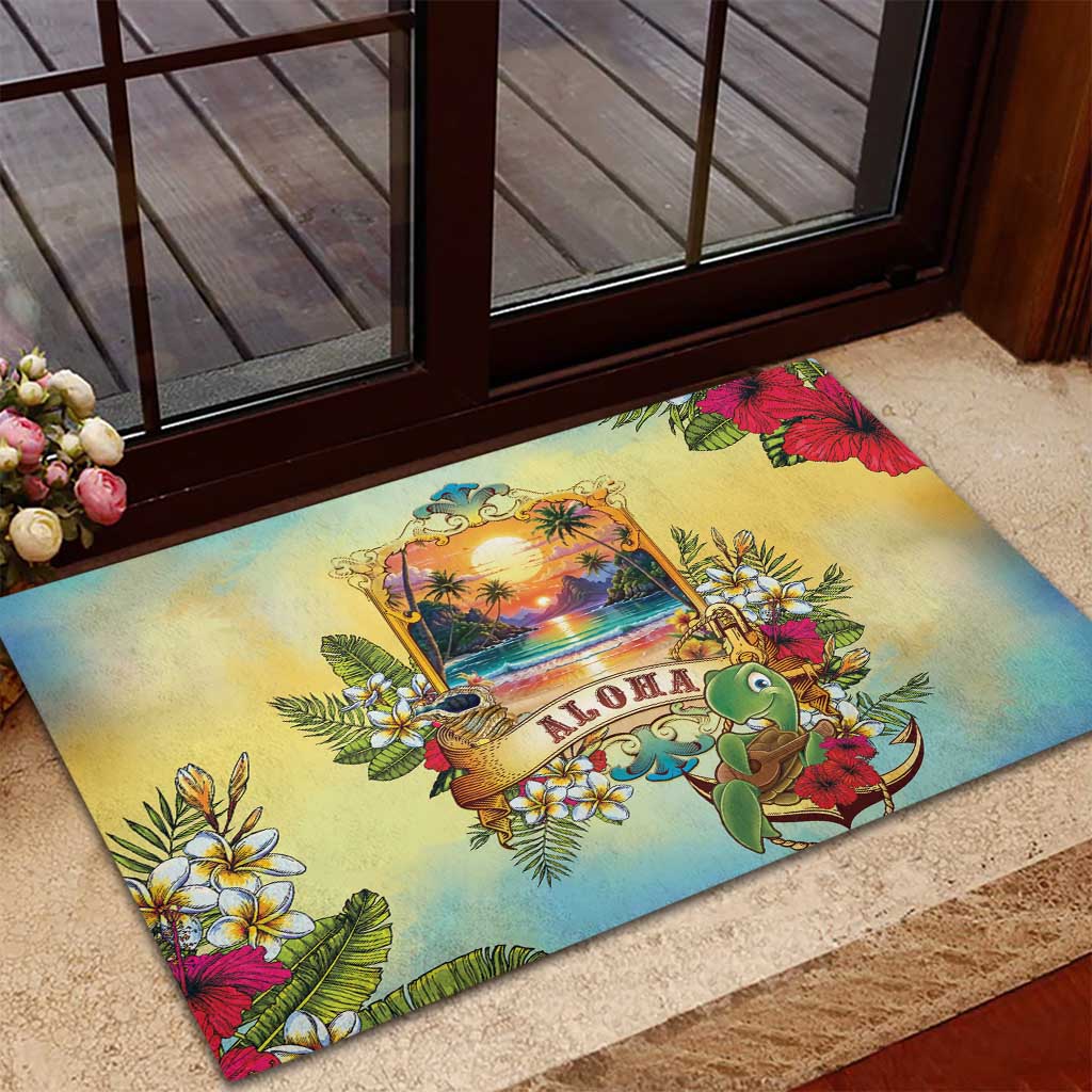 Aloha Hawaii Turtle Rubber Doormat Retro Style - Polynesian Pride
