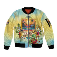 Aloha Hawaii Turtle Sleeve Zip Bomber Jacket Retro Style - Polynesian Pride