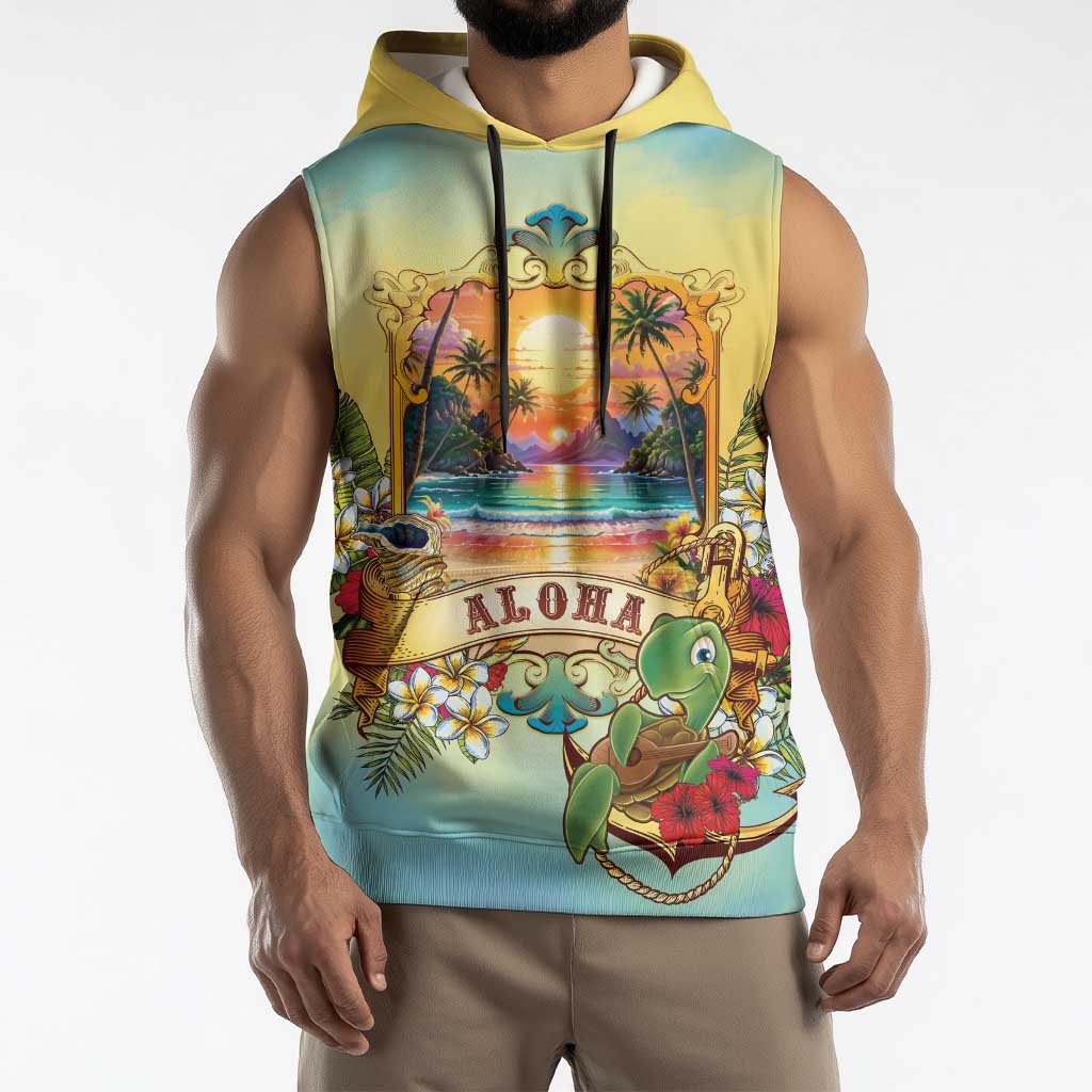 Aloha Hawaii Turtle Sleeveless Hoodie Retro Style - Polynesian Pride