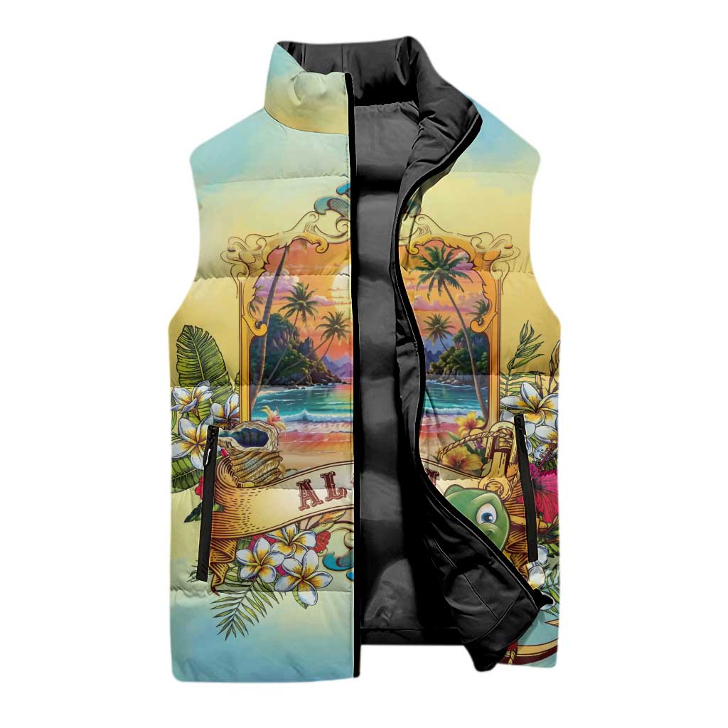 Aloha Hawaii Turtle Sleeveless Puffer Jacket Retro Style - Polynesian Pride