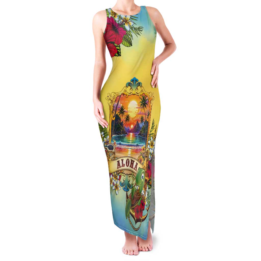 Aloha Hawaii Turtle Tank Maxi Dress Retro Style LT05 Women Beige - Polynesian Pride
