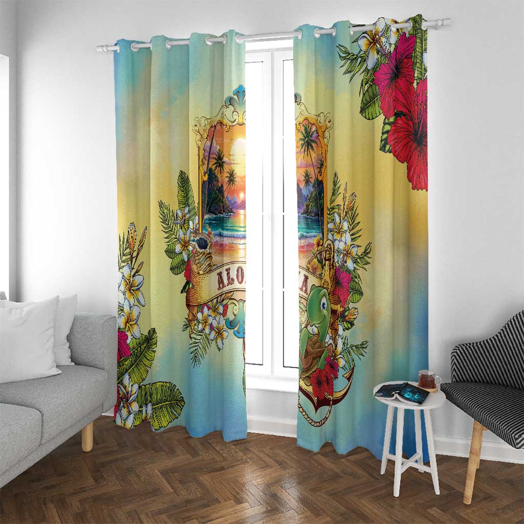 Aloha Hawaii Turtle Window Curtain Retro Style LT05 With Grommets Beige - Polynesian Pride